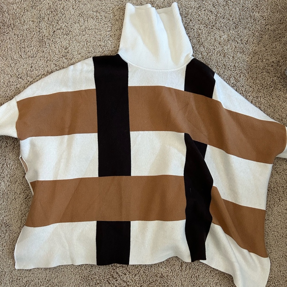 Anthropologie White and Brown Color-Block Shrug